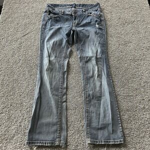 Amethyst Bootcut Jeans Womens 14 Med Wash Blue Distressed Stretch Studded Denim